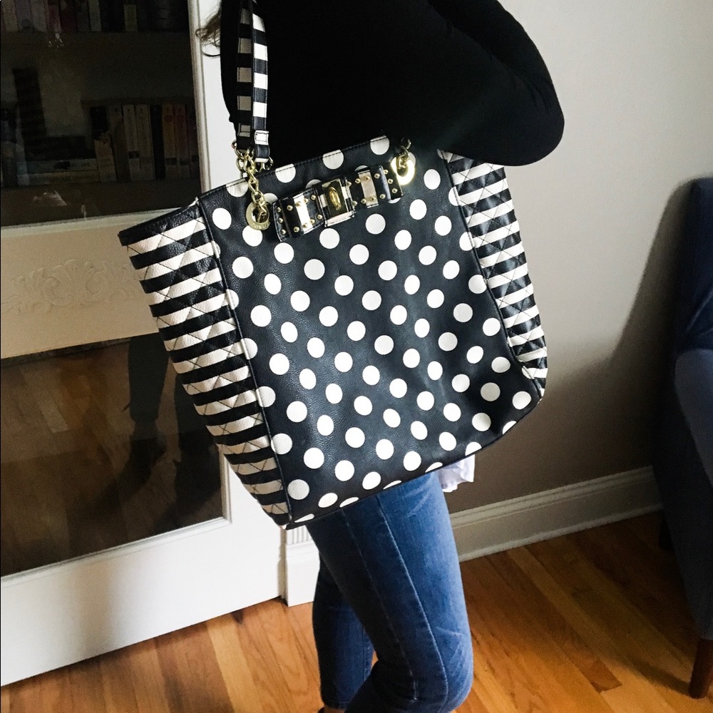 AUTHENTIC Betsey Johnson dots and stripes tote